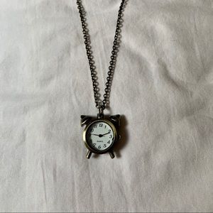 Brass Mini Clock Long Necklace